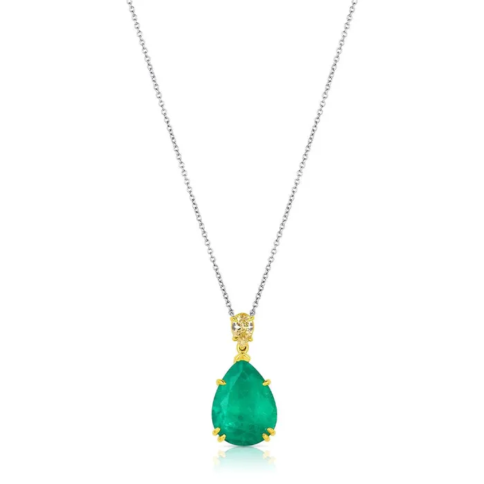 Necklaces Rivire Platinum 1066ct Colombian Emerald Fancy Yellow Diamond Necklace GIA Certified CJ Charles Jewelers Necklaces Rivire Platinum 1066ct Colombian Emerald Fancy Yellow Diamond Necklace GIA Certified CJ Charles Jewelers