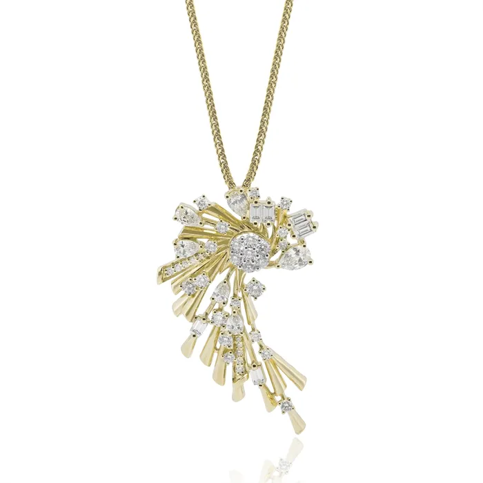Necklaces Simon G Simon G 18K Yellow and White Gold Pendant Necklace Baguette Pear and Round Diamonds Necklaces Simon G Simon G 18K Yellow and White Gold Pendant Necklace Baguette Pear and Round Diamonds