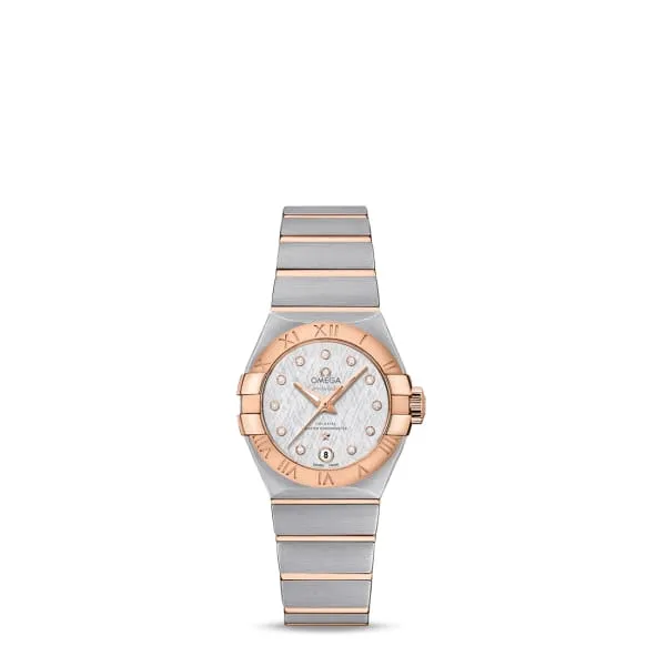 Omega Constellation 27mm Watch Ref 12720272052001 Silver Diamond Index Dial Two Tone Stainless Steel 18K Rose Gold Bracelet Omega Bracelets Omega Constellation 27mm Watch Ref 12720272052001 Silver Diamond Index Dial Two Tone Stainless Steel 18K Rose Gold Bracelet Omega Bracelets