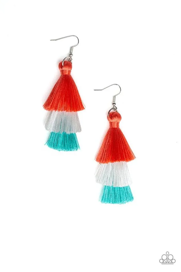 Paparazzi Earring Hold On To Your Tassel Orange Paparazzi Jewelry Earrings