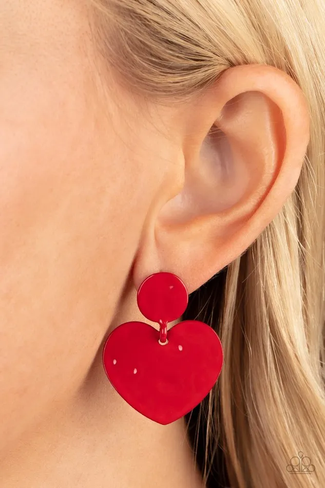 Paparazzi Earring Just a Little Crush Red Paparazzi Jewelry Earrings