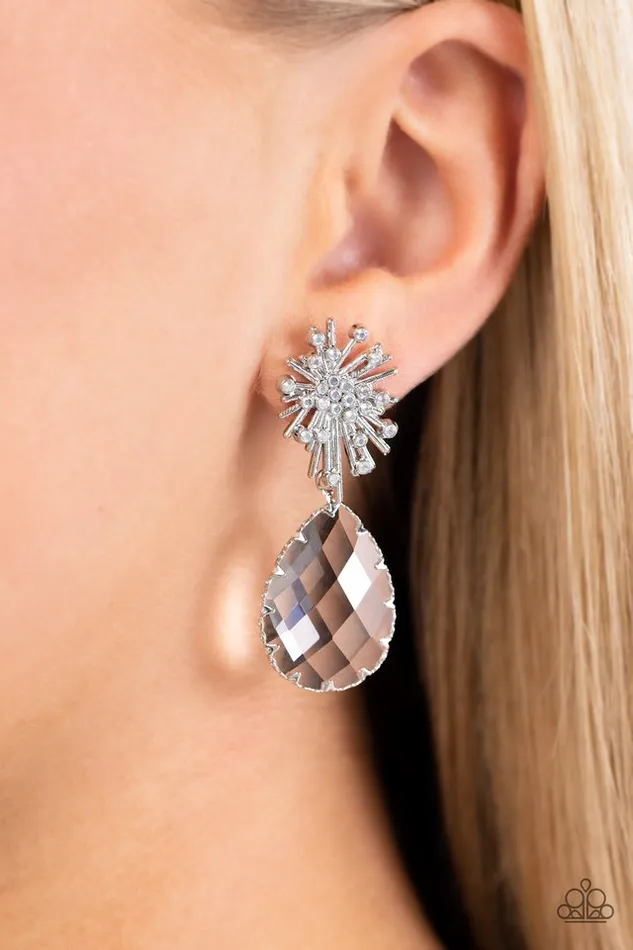 Paparazzi Earring Stellar Shooting Star White Paparazzi Jewelry Earrings