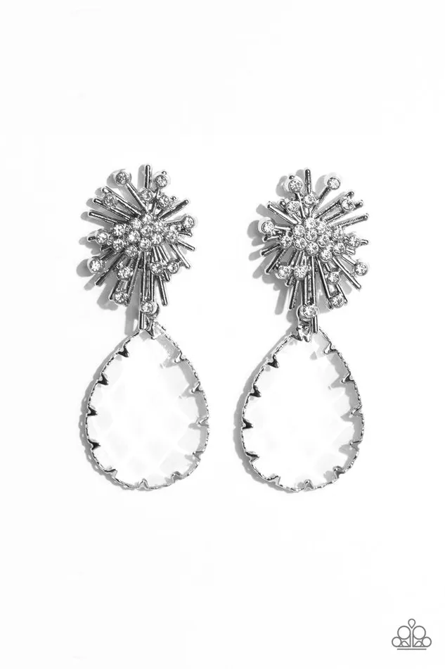 Paparazzi Earring Stellar Shooting Star White Paparazzi Jewelry Earrings