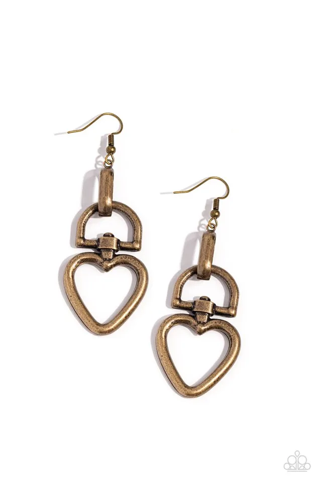 Paparazzi Jewelry Earrings Paparazzi Earring Padlock Your Heart Brass