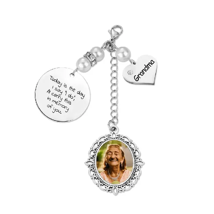 Personalized Bridal Bouquet Charm Wedding Memorial Photo Keepsake Belbren Charm Necklaces