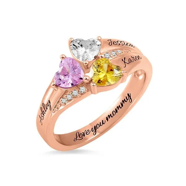 Personalized Mothers Ring Custom Engrave Name and Birthstone Ring Gift for Mom Heart Birthstones Ring Belbren Rings