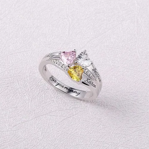 Personalized Mothers Ring Custom Engrave Name and Birthstone Ring Gift for Mom Heart Birthstones Ring Belbren Rings
