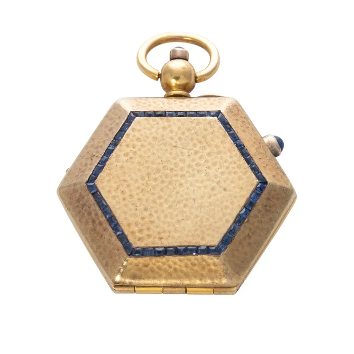 PreStyled Sets Croghans Art Deco Sapphire Hammered 14K Yellow Gold Compact Pendant PreStyled Sets Croghans Art Deco Sapphire Hammered 14K Yellow Gold Compact Pendant