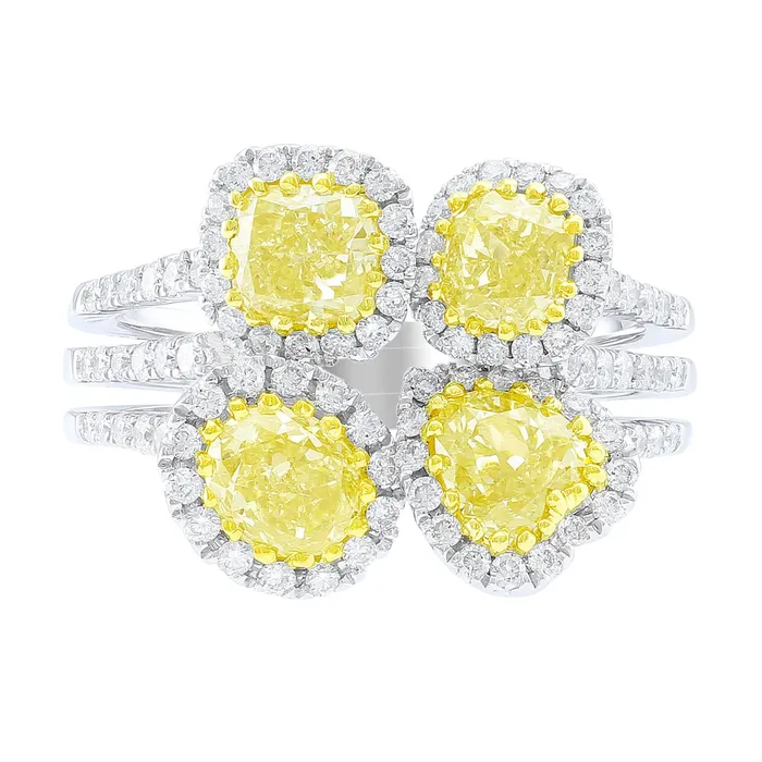 Rings 18k White Gold Four Stone Yellow Diamond Ring CJ Charles Jewelers