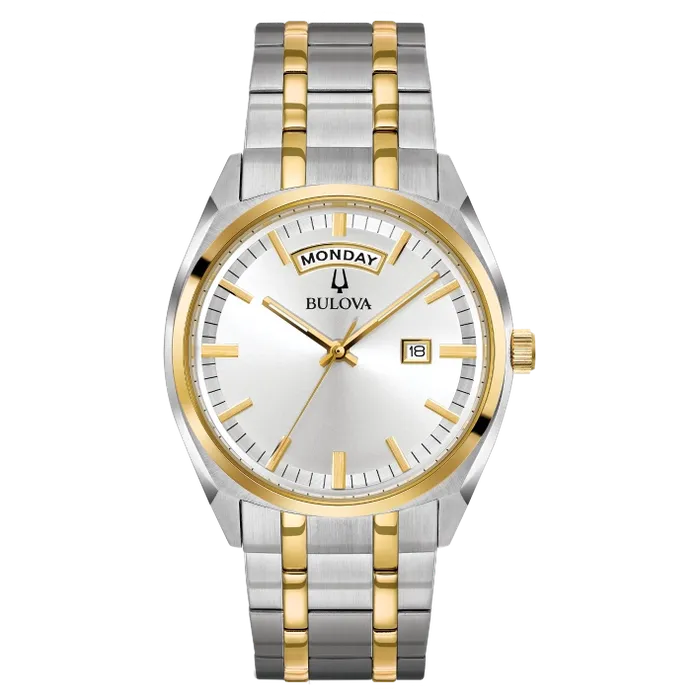 Rings Bulova Surveyor Watch TwoTone Silver Dial Quartz DayDate 39mm Bulova