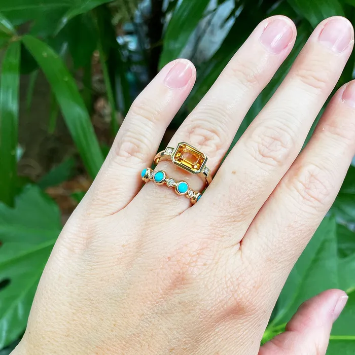 Rings Croghans Turquoise Diamond 14K Yellow Gold Eternity Band