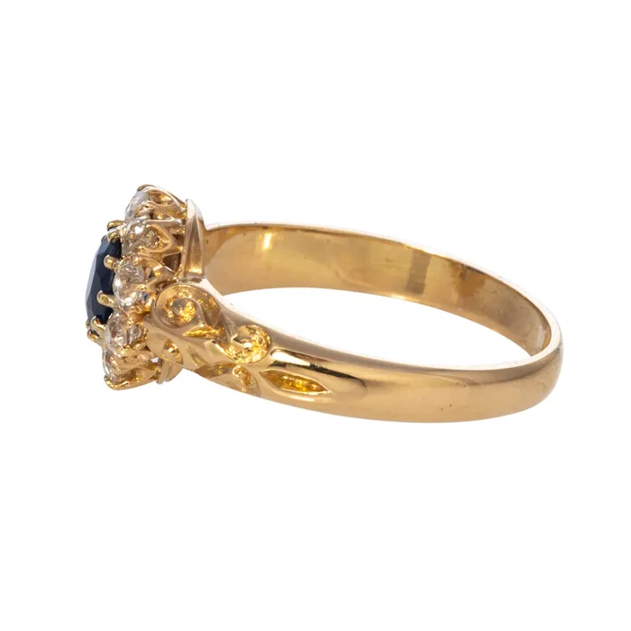 Rings Croghans Victorian Sapphire Diamond Cluster 18K Yellow Gold Ring
