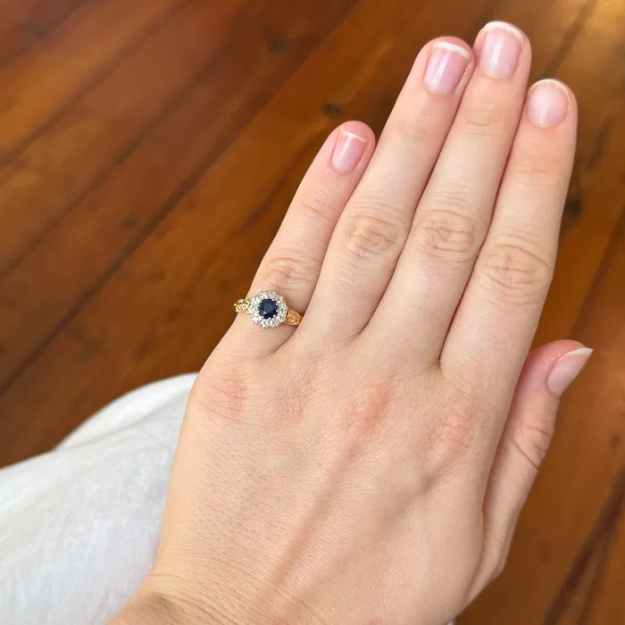 Rings Croghans Victorian Sapphire Diamond Cluster 18K Yellow Gold Ring