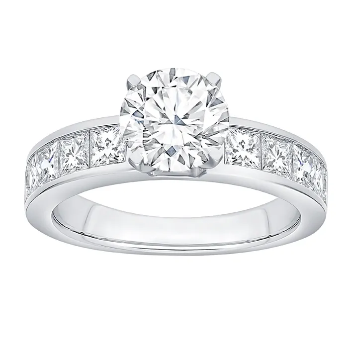 Rings Engagement Collections 14K White Gold Semi Mount Channel Set Princess Cut Diamond Ring