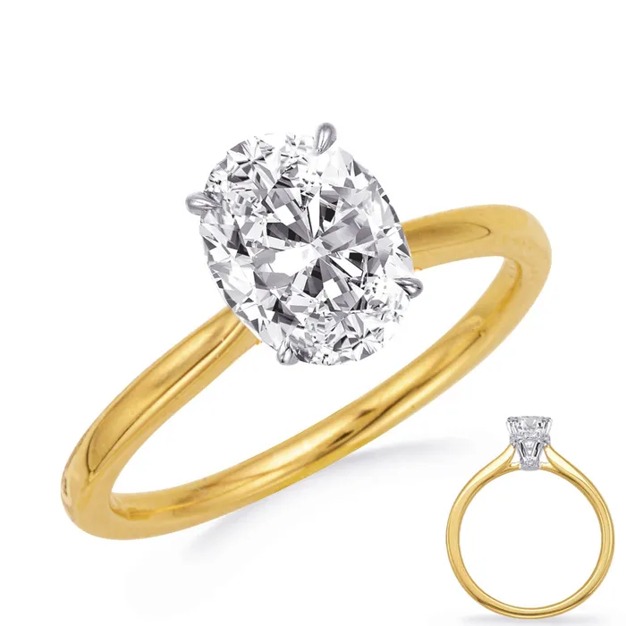 Rings Engagement Collections 14K Yellow Gold Solitaire Ring with White Gold Oval Hidden Halo Diamond Head Rings Engagement Collections 14K Yellow Gold Solitaire Ring with White Gold Oval Hidden Halo Diamond Head