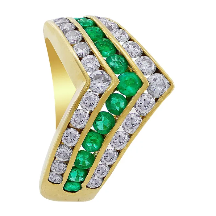 Rings Estate Channel Set Emerald Diamond Ring CJ Charles Jewelers