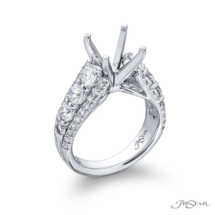 Rings JB Star JB Star Platinum Three Row Semi Mount Diamond Ring