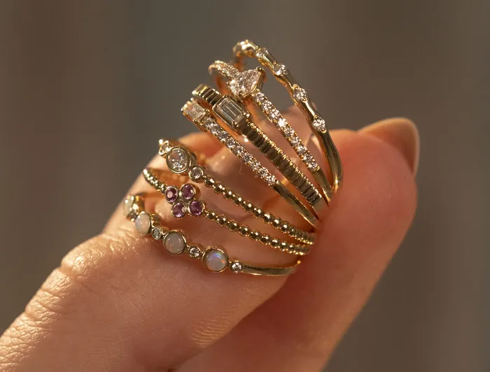 Rings RG 14k Beaded Emerald Ring