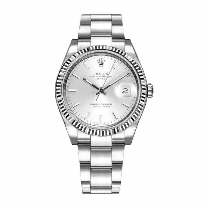 Rolex Bracelets Rolex Date 34mm Ref 1152340005 Silver Index Dial Stainless Steel Oyster Bracelet Watch