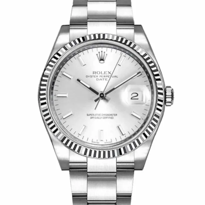 Rolex Bracelets Rolex Date 34mm Ref 1152340005 Silver Index Dial Stainless Steel Oyster Bracelet Watch