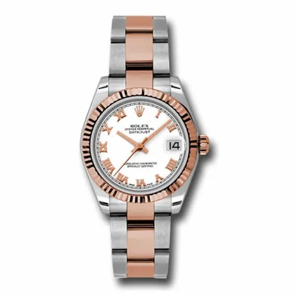 Rolex Bracelets Rolex Datejust 31mm Ref 178271 wro White Roman Dial Two Tone Stainless Steel 18K Rose Gold Oyster Bracelet Womens Watch