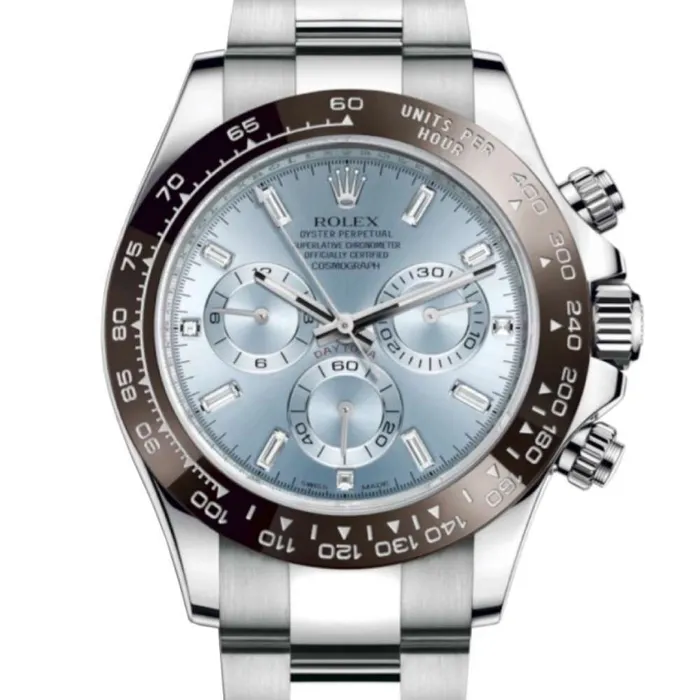 Rolex Cosmograph Daytona 40mm Ref 1165060002 Ice Blue Index Dial Ceramic Bezel Platinum Oyster Bracelet Mens Watch Rolex Bracelets