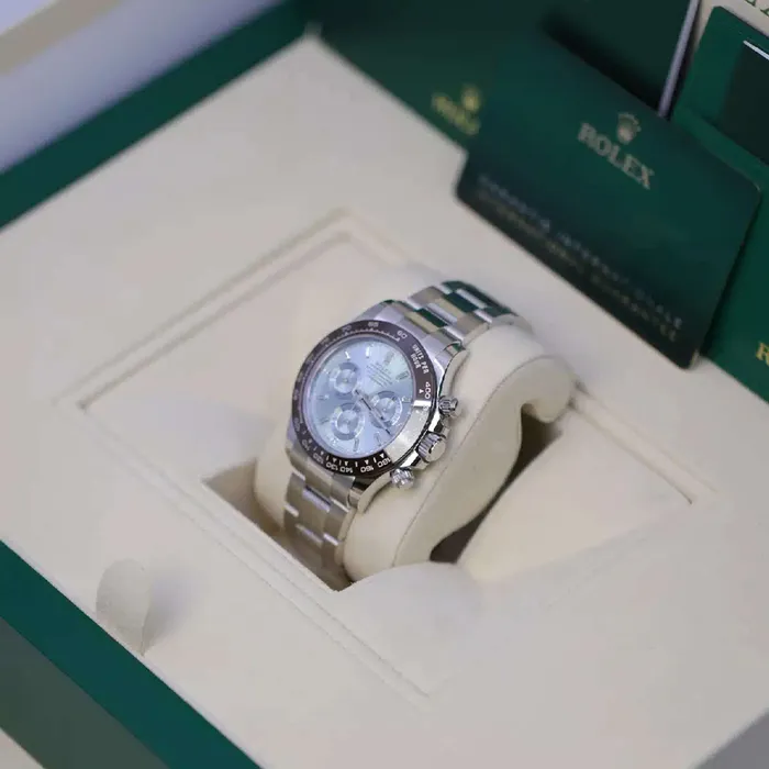 Rolex Cosmograph Daytona 40mm Ref 1165060002 Ice Blue Index Dial Ceramic Bezel Platinum Oyster Bracelet Mens Watch Rolex Bracelets