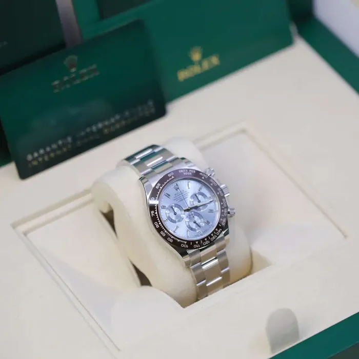Rolex Cosmograph Daytona 40mm Ref 1165060002 Ice Blue Index Dial Ceramic Bezel Platinum Oyster Bracelet Mens Watch Rolex Bracelets