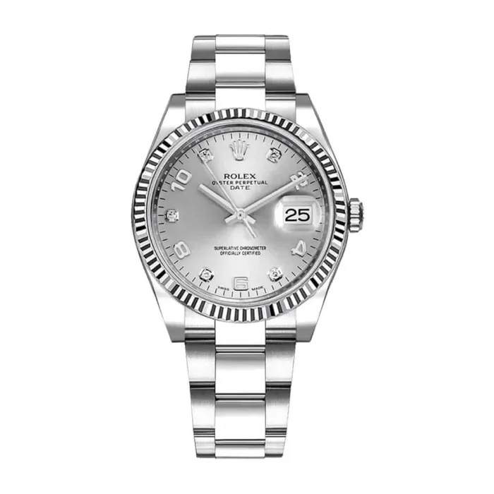 Rolex Date 34mm Ref 1152340012 Silver Diamond Dial Stainless Steel Oyster Bracelet Watch Rolex Bracelets