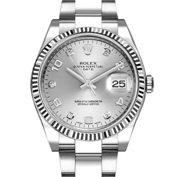 Rolex Date 34mm Ref 1152340012 Silver Diamond Dial Stainless Steel Oyster Bracelet Watch Rolex Bracelets