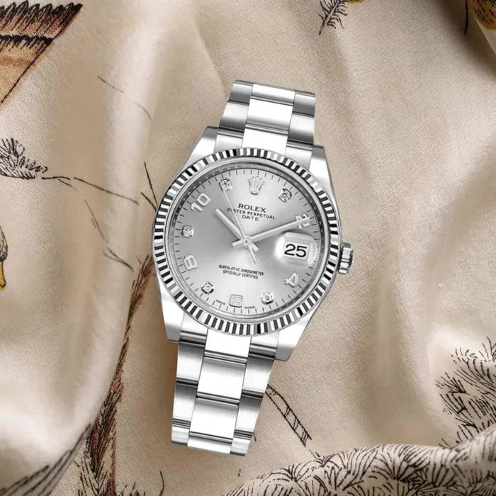 Rolex Date 34mm Ref 1152340012 Silver Diamond Dial Stainless Steel Oyster Bracelet Watch Rolex Bracelets