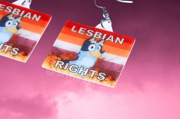 Sam Makes Things Earrings Bluey Lesbian Rights Flame Pride Flag Handmade Earrings