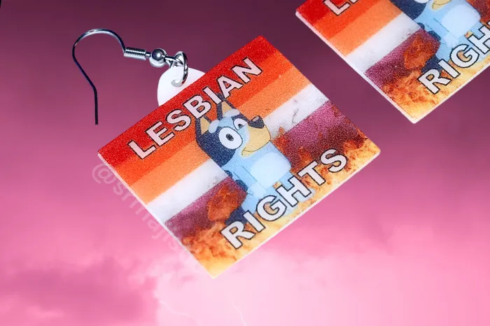 Sam Makes Things Earrings Bluey Lesbian Rights Flame Pride Flag Handmade Earrings