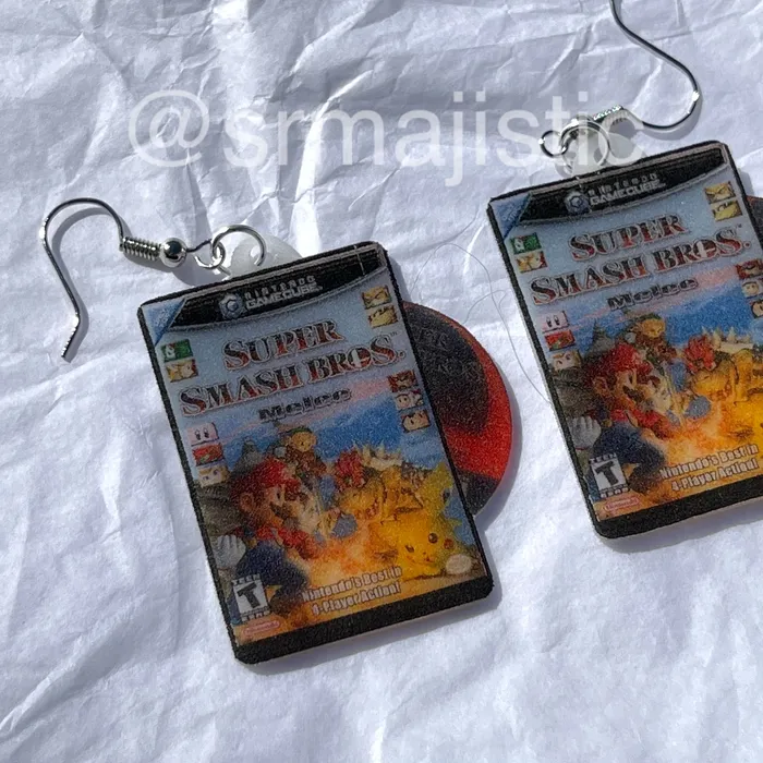 Sam Makes Things Super Smash Bros Melee Game Cube Game 2D detailed Handmade Earrings Earrings