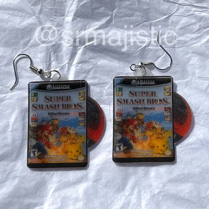 Sam Makes Things Super Smash Bros Melee Game Cube Game 2D detailed Handmade Earrings Earrings