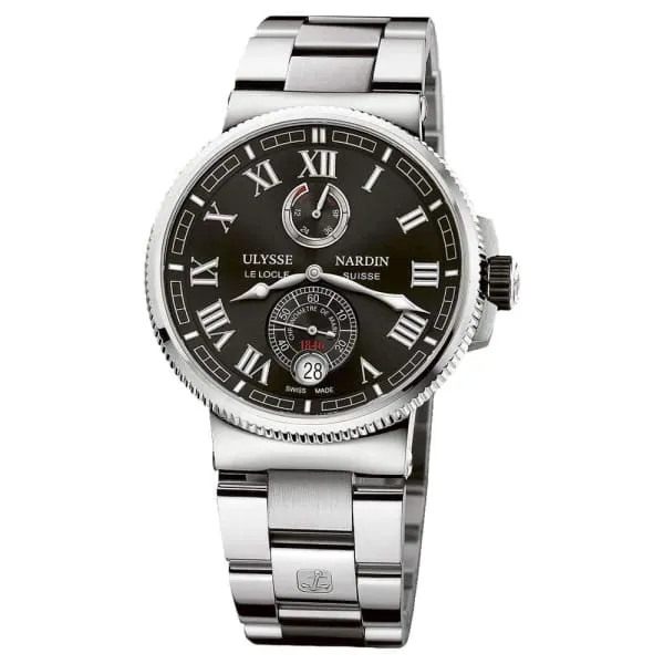 Ulysse Nardin Chronometer Marine 43mm Watch Ref 11831267M42 Black Roman Dial Titanium Steel Bracelet Ulysse Nardin Bracelets