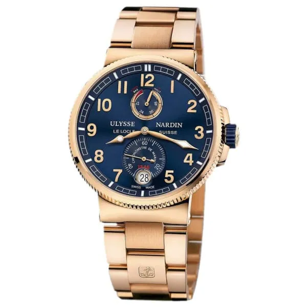 Ulysse Nardin Ulysse Nardin Chronometer Marine 43mm Watch Ref 11861268M63 Blue Arabic Dial 18K Rose Gold Bracelet Bracelets