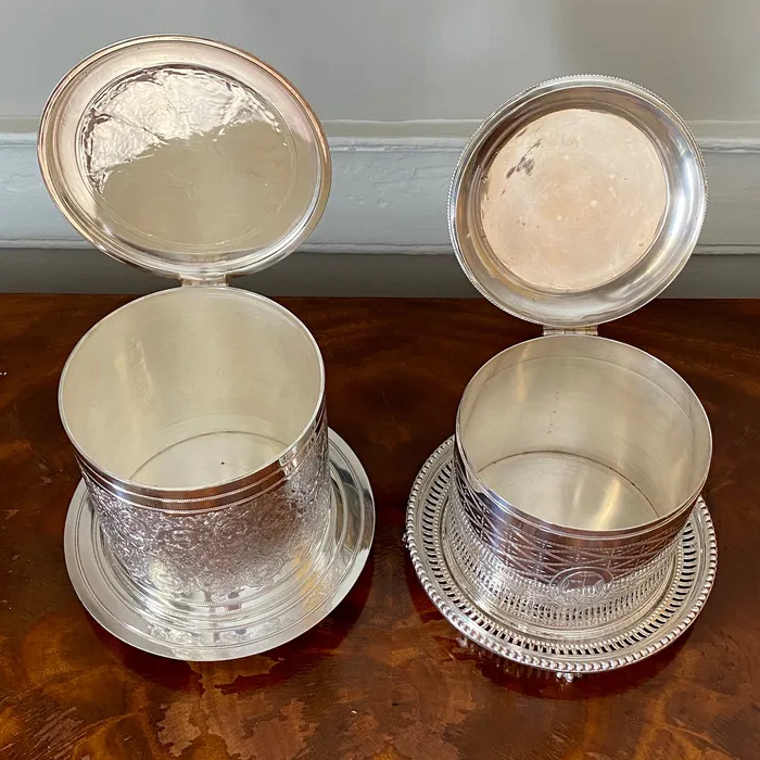 Victorian English SilverPlated Floral Biscuit Barrel Box Croghans Rings