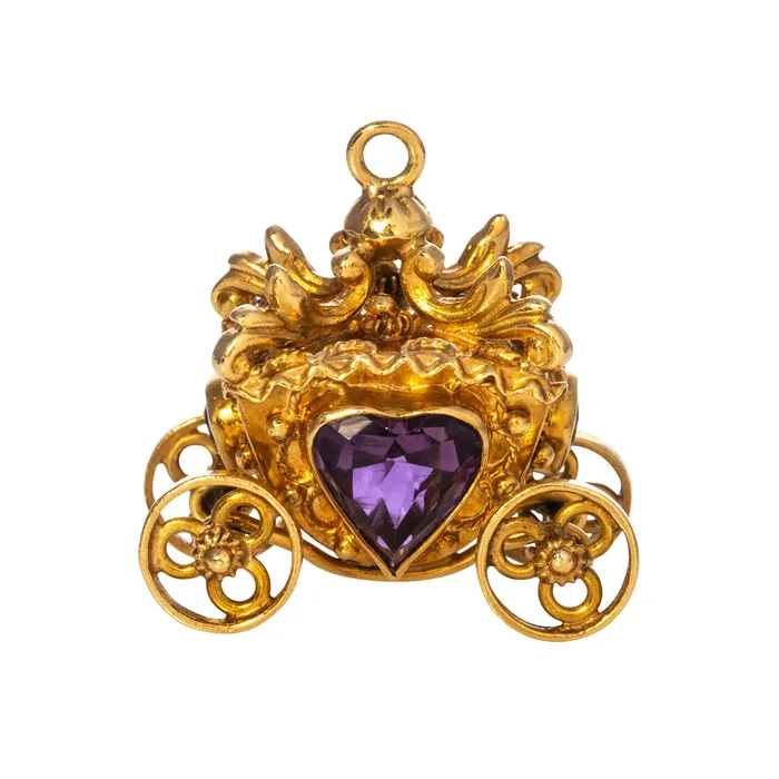 Vintage Etruscan Revival Amethyst 18K Gold Carriage Charm Croghans PreStyled Sets Vintage Etruscan Revival Amethyst 18K Gold Carriage Charm Croghans PreStyled Sets