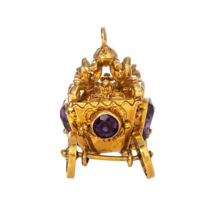 Vintage Etruscan Revival Amethyst 18K Gold Carriage Charm Croghans PreStyled Sets