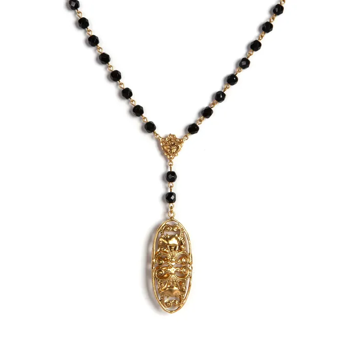 Virgins Saints Angels Antigua Rosary Jet Necklace Extender Necklaces