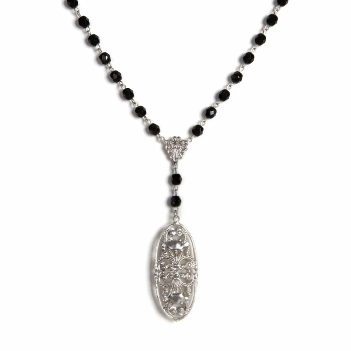 Virgins Saints Angels Antigua Rosary Jet Necklace Extender Necklaces