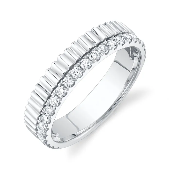 Wedding Bands Rings 14K White Gold Ridged Diamond Band