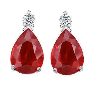 1050 Ct Pear Ruby With Round Natural Earth Mined Diamond Dangle Earring White Gold 14K GB Earrings