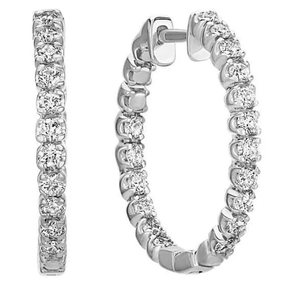 14K White Gold Prong Set 390 Carats Natural Earth Mined Diamonds Women Hoop Earrings GB Earrings