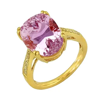 1540 Ct Pink Kunzite And Natural Earth Mined Diamonds Ladies Ring Yellow Gold 14K GB Rings 1540 Ct Pink Kunzite And Natural Earth Mined Diamonds Ladies Ring Yellow Gold 14K GB Rings