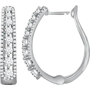 25 Ct Round White Natural Earth Mined Diamond Hoop Earring 14K White Gold GB Earrings