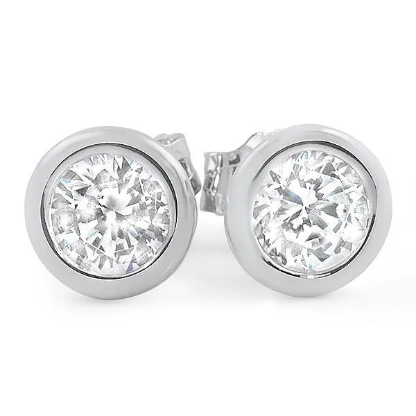 2 Carats Bezel Setting Round Natural Earth Mined Diamond Stud Earring White Gold GB Earrings
