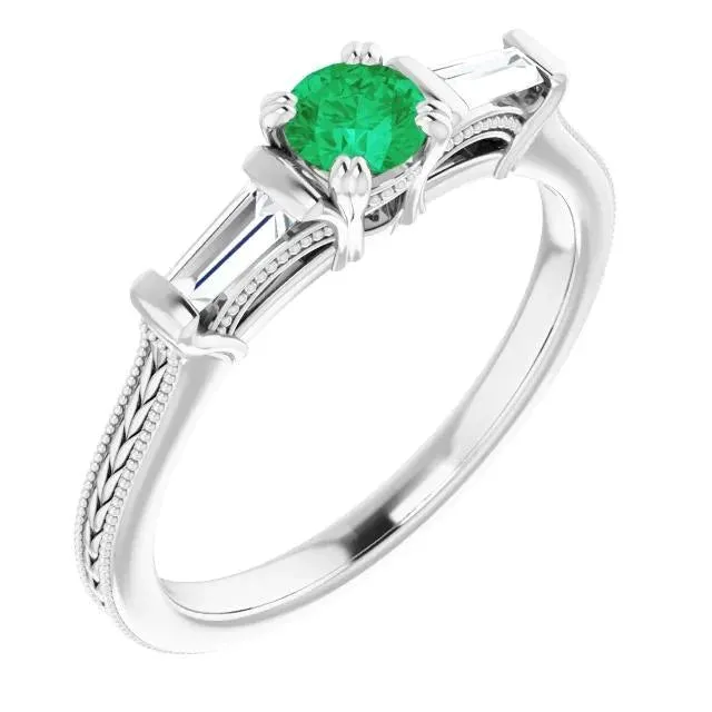 3 Stone Natural Earth Mined Diamond Green Emerald Ring Antique Style 2 Carats Double Claw Set Jewelry GB Rings 3 Stone Natural Earth Mined Diamond Green Emerald Ring Antique Style 2 Carats Double Claw Set Jewelry GB Rings