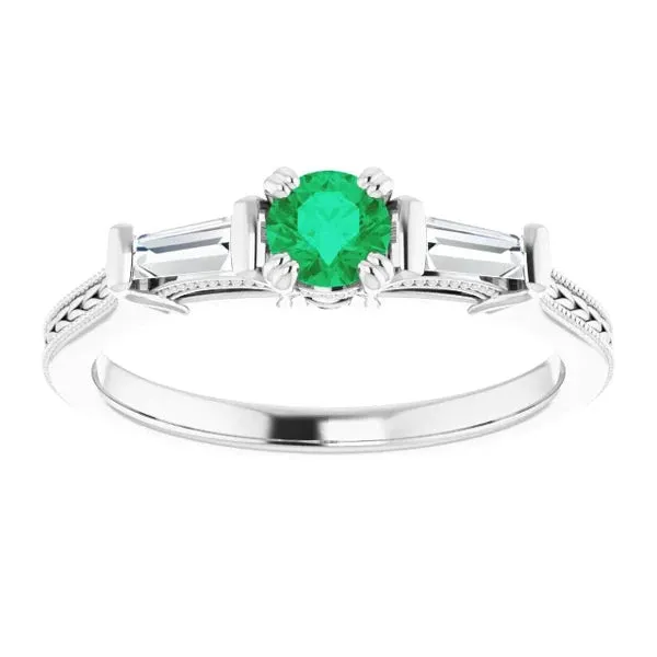 3 Stone Natural Earth Mined Diamond Green Emerald Ring Antique Style 2 Carats Double Claw Set Jewelry GB Rings